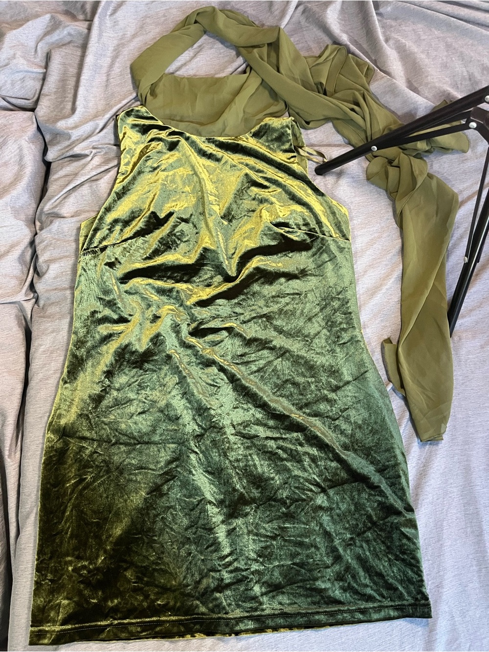 Mare mare Olive Green Velvet Slip Dress with scarf neck tie so gorgeous!